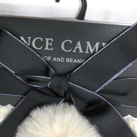 Vince Camuto Ivory Beanie & Scarf Set Faux Fur Pom One Size Winter Gift Set NWT - Picture 3 of 5